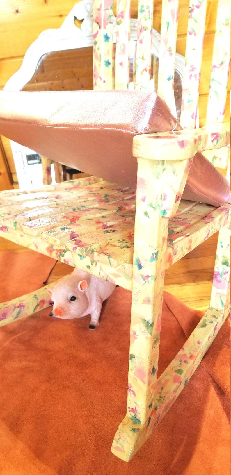 1*** Antique Deco Art Kid's Solid Wood Decoupaged Rocker Metallic Pink ...