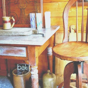 1**Brazilian Granite 150# *19th C English Pine Farm Work Table HeavyThick  Granite Top Kitchen Island Desk Table  Farmhouse Table