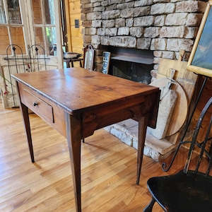 19TH Century American Shaker Primitive Utility Table With Drawer Single Drop Leaf Tall Fine Tapered Legs Shaker Kitchen Work Table Free Ship