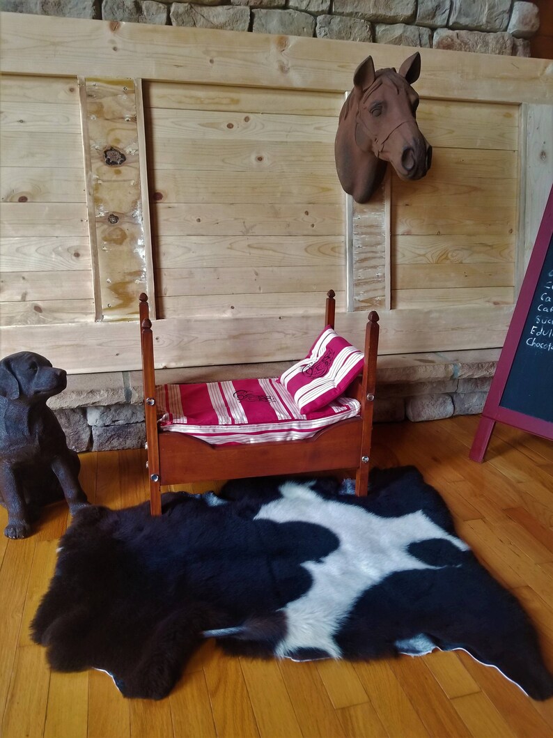 Designer Pet Bed Vintage French Ticking French RedCream Dog Bed French Fabric Waterproof Liner