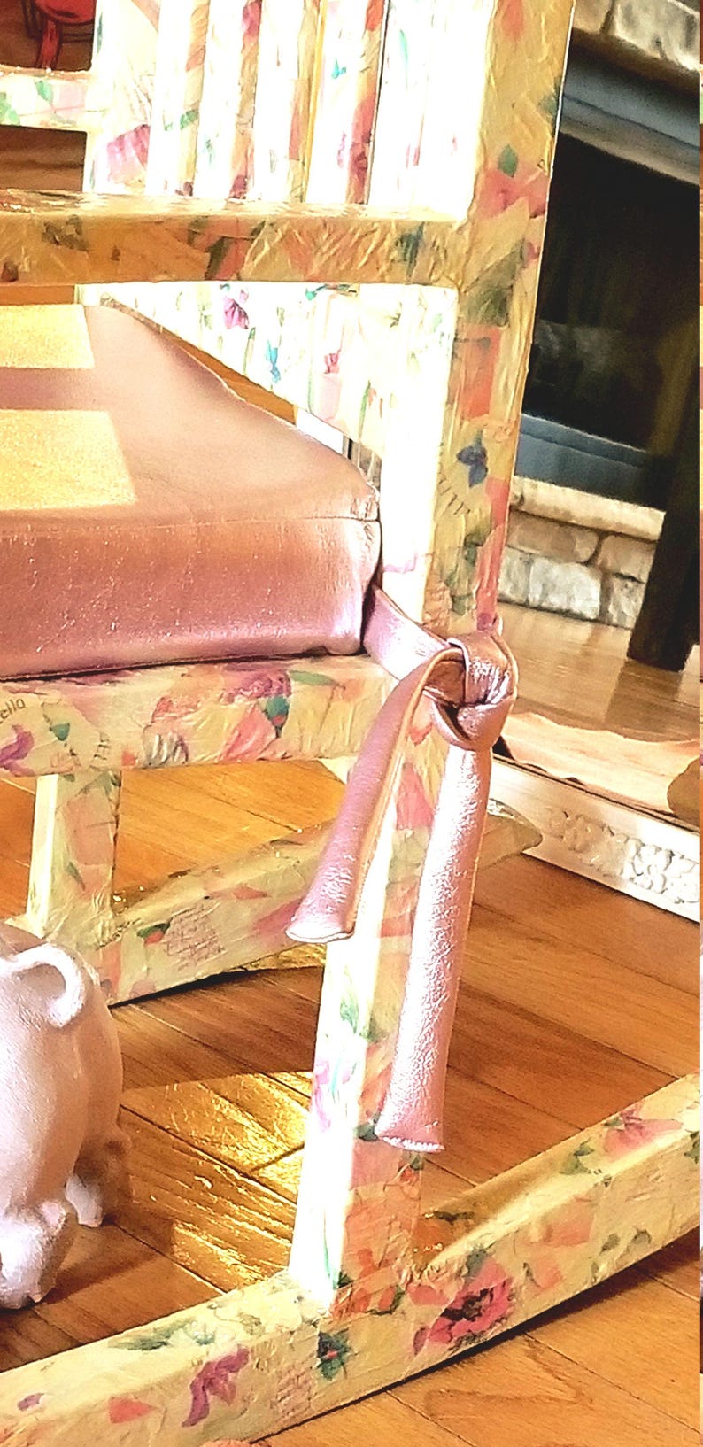 1*** Antique Deco Art Kid's Solid Wood Decoupaged Rocker Metallic Pink ...