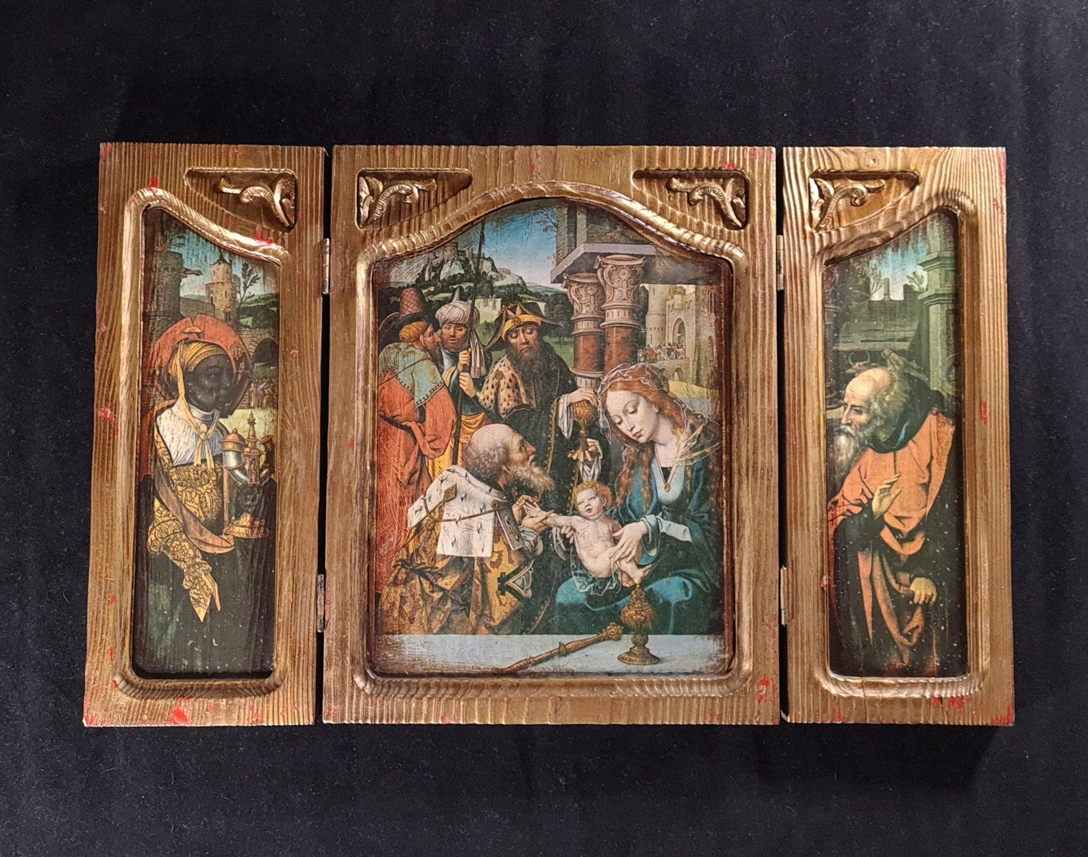 Vintage Wooden Religious Christian Catholic Triptych Art The Etsy