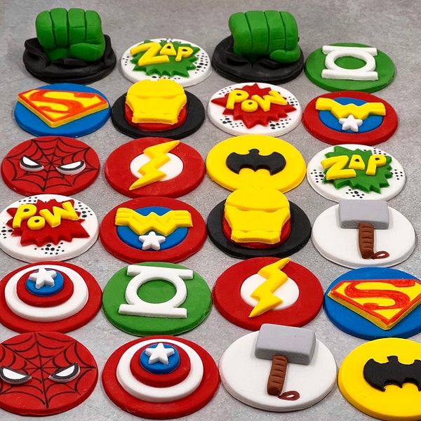 24 x MINI Fondant Superhero cupcake toppers  - (Express Shipping)