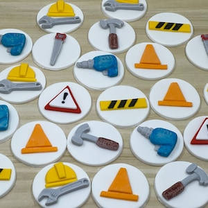 24 x MINI Fondant Construction/Tools cupcake toppers