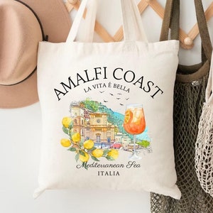 Amalfi Coast Tote Bag, Italy Travel Market Bag