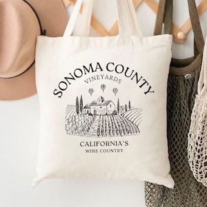 Sonoma County Tote Bag, California Wine Country Natural Canvas Bag