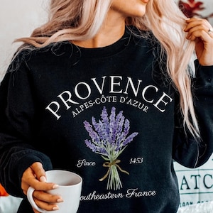 Provence Sweatshirt, Cote d&#39;Azur Lavender Clothes, South France Crewneck Pullover