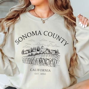 Sonoma County Sweatshirt, California Wineries, Vineyard Crewneck Pullover Unisex