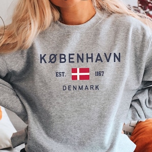 Copenhagen Sweatshirt, Denmark Flag Crewneck Pullover - Unisex