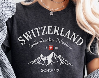Switzerland Shirt, Swiss Flag Mountains T-shirt - Unisex