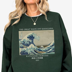 Great Wave off Kanagawa Sweatshirt, Hokusai Japanese Crewneck Pullover, Unisex