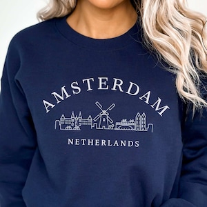 Amsterdam Sweatshirt, Netherlands Windmill Crewneck Pullover, Unisex