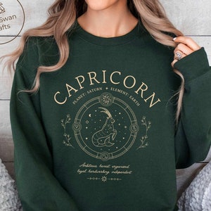 山羊座スウェットシャツ、占星術誕生日ギフト、星座クルーネックプルオーバー、ユニセックス
