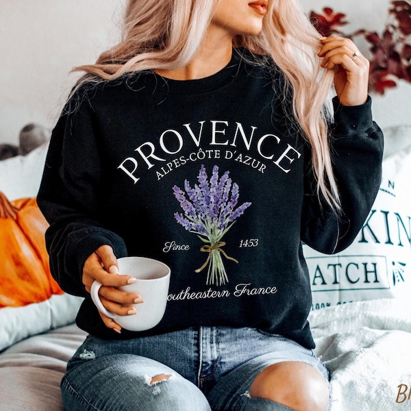 Sudadera Provenza, ropa de lavanda de la Costa Azul, jersey de cuello redondo del sur de Francia