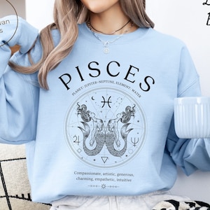 Bluza z nadrukiem Ryby, bluza z okrągłym dekoltem z motywem zodiaku, unisex