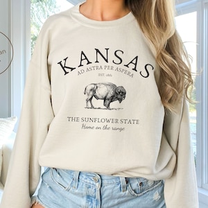 Kansas Sweatshirt, Buffalo Crewneck Pullover, Unisex