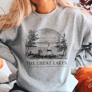 Great Lakes Sweatshirt, Superior, Michigan, Huron, Erie, Ontario Crewneck Pullover, Unisex