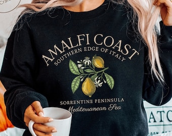 Amalfi Coast Italy Sweatshirt, Italian Lemons Crewneck Pullover