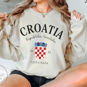 Sudadera de Croacia, jersey de cuello redondo con la bandera de Hrvatska, unisex.