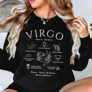 Bluza z nadrukiem Virgo, fakty dotyczące znaku zodiaku, prezent urodzinowy, bluza z okrągłym dekoltem, unisex