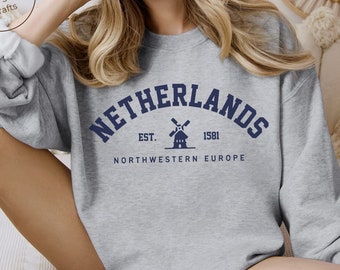 Netherlands Sweatshirt, Dutch Windmill Crewneck Pullover, Unisex