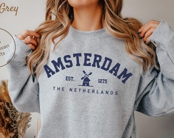 Amsterdam Sweatshirt, Netherlands Windmill Crewneck Pullover, Unisex
