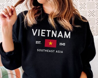 Moletom Vietnam, Blusa de Moletom com Gola Redonda e Bandeira do Vietnã - Unissex