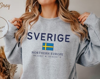 Felpa Svezia, pullover girocollo Sverige con bandiera svedese, unisex