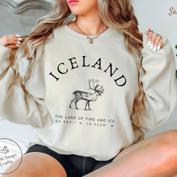 Iceland Sweatshirt, Icelandic Deer Crewneck Pullover Crewneck Pullover, Unisex
