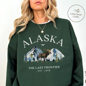 Alaska Sweatshirt, Last Frontier State Moose Crewneck Pullover - Unisex