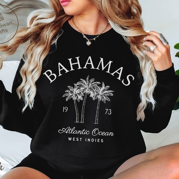 Bahamas Sweatshirt, Tropical Palm Trees Crewneck Pullover - Unisex