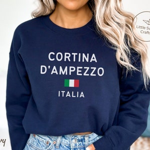 Sudadera Cortina d&#39;Ampezzo, jersey de cuello redondo con bandera italiana, unisex