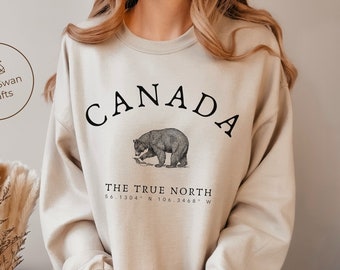 Canada Sweatshirt, Canadian Bear, The True North Crewneck Pullover, Unisex