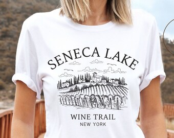 Camiseta de la Ruta del Vino del Lago Seneca: Camiseta unisex de Finger Lakes, Nueva York