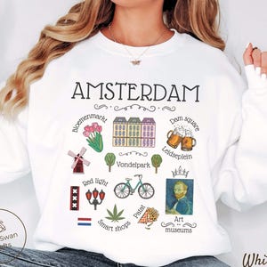 Amsterdam Sweatshirt, Netherlands Landmarks Crewneck Pullover, Unisex