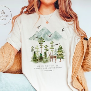 John Muir Zitat Shirt und in den Wald gehe ich, weiches und bequemes T-Shirt, Unisex