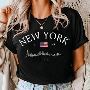 New York Shirt, NYC Skyline, USA Flag T-shirt, Unisex