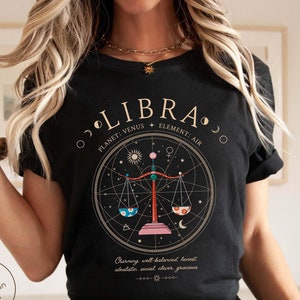 Koszulka Libra, prezent urodzinowy z astrologią, koszulka z faktami o znaku zodiaku, unisex