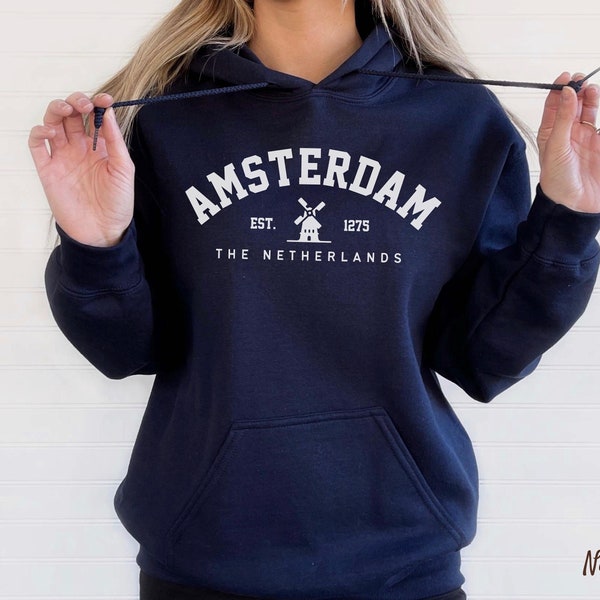 Amsterdam Hoodie, Niederlande Windmühle Kapuzen-Sweatshirt, Holland Pullover, Unisex