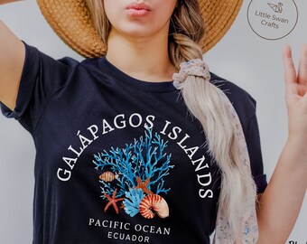 ガラパゴス諸島シャツ、エクアドルサンゴ礁Tシャツ、ユニセックス