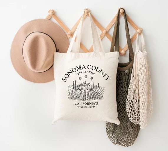 Sonoma County Tote Bag, California Wine Country Natural Canvas Bag