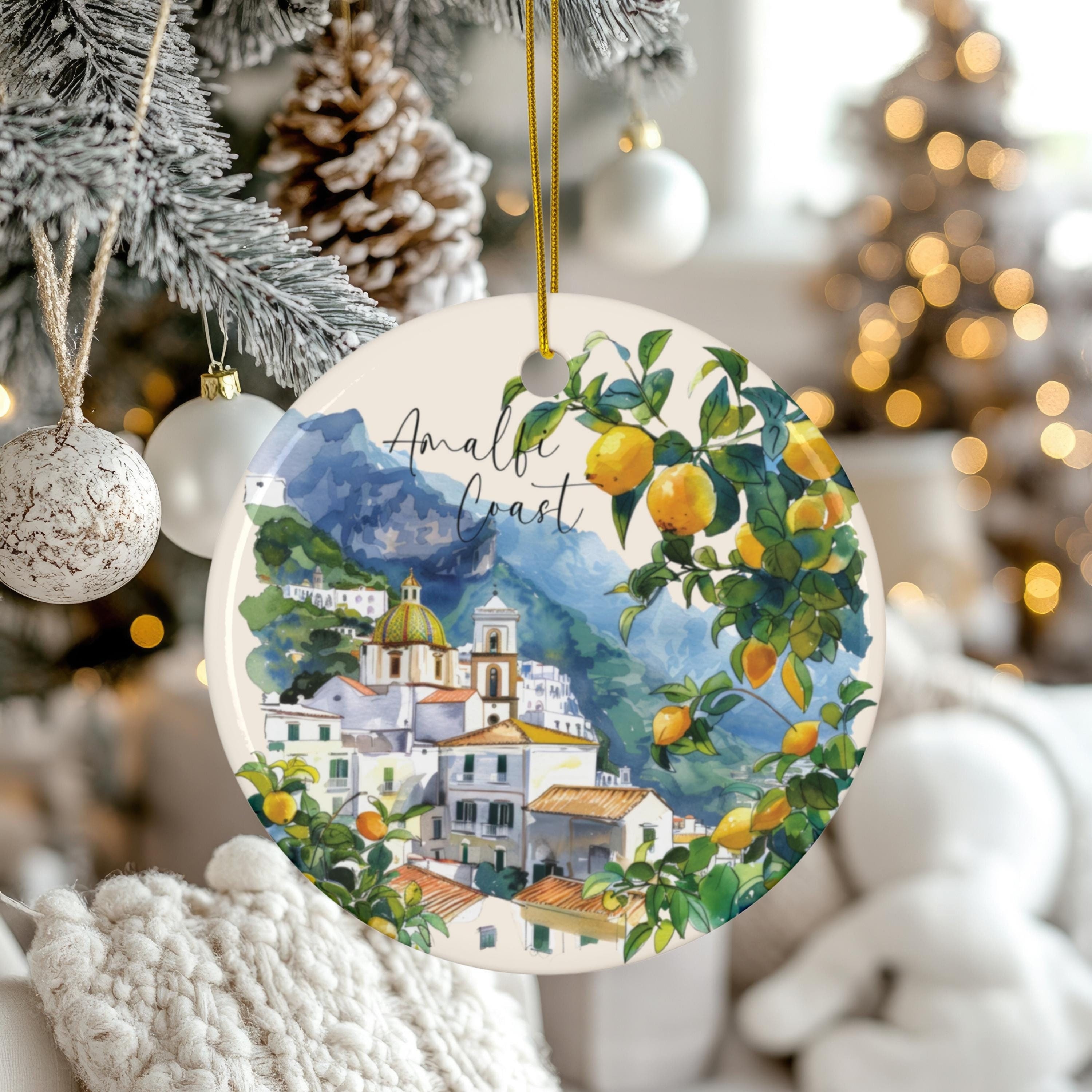 Amalfi Coast Italy Ornament, Italian Lemons Christmas Ceramic Tree