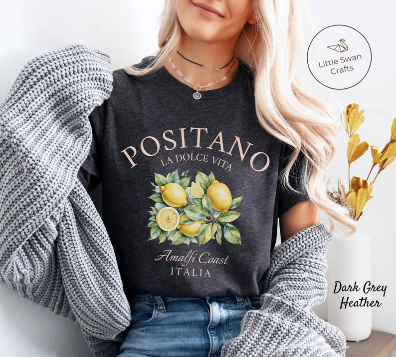 Positano Shirt, Italy Amalfi Coast Lemons T-shirt Dark Grey Heather