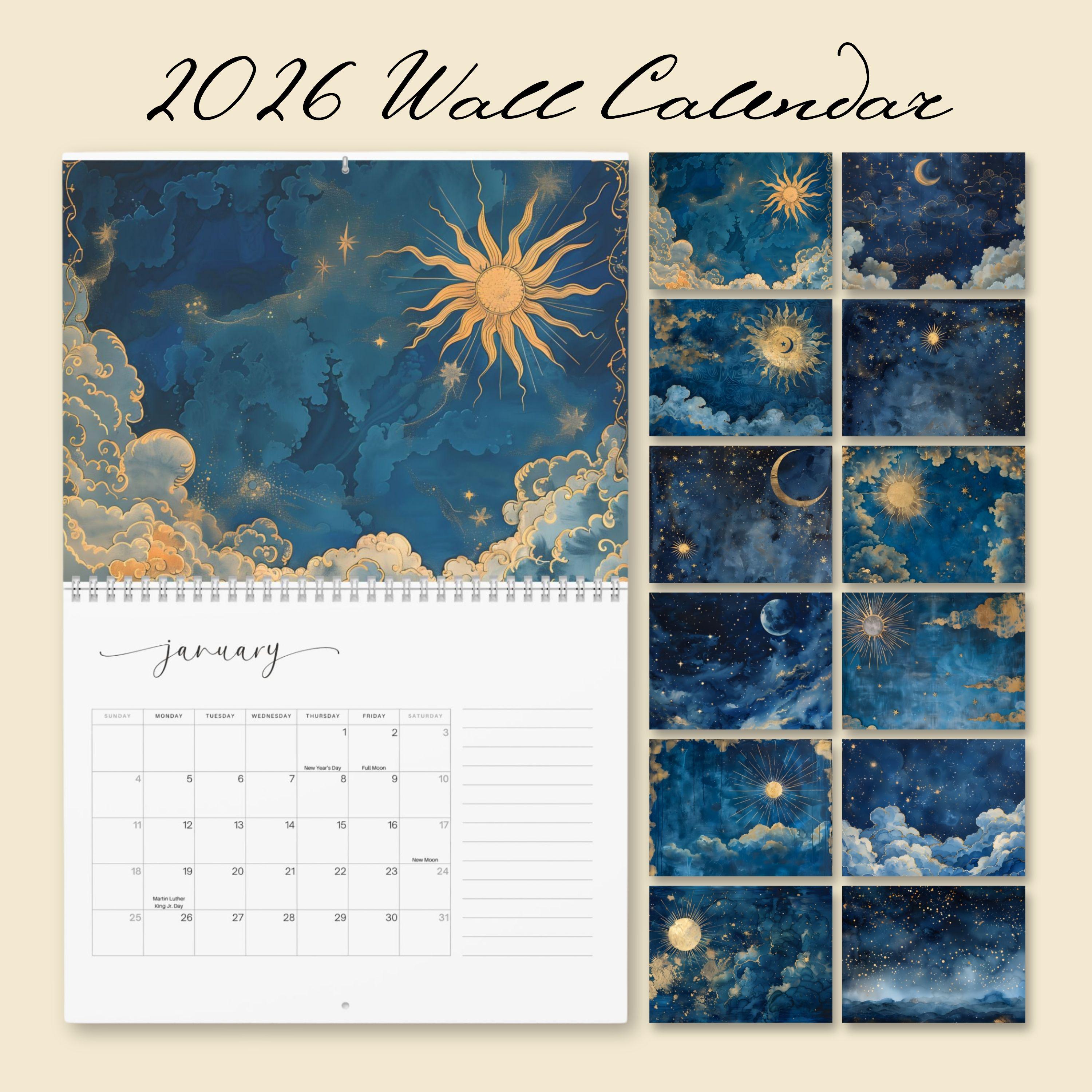 Discover 2026 Celestial Wall Calendar, Mystical Sky with Full and New Moon Dates
