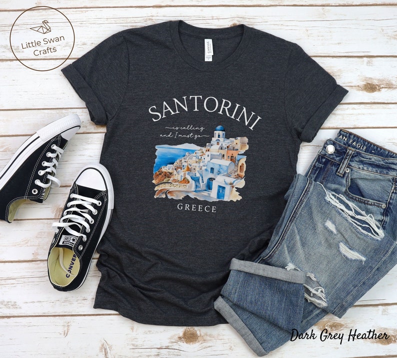 Santorini Shirt, Greek Island, Greece T-shirt, Unisex Dark Grey Heather