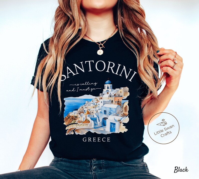 Santorini Shirt, Greek Island, Greece T-shirt, Unisex Black