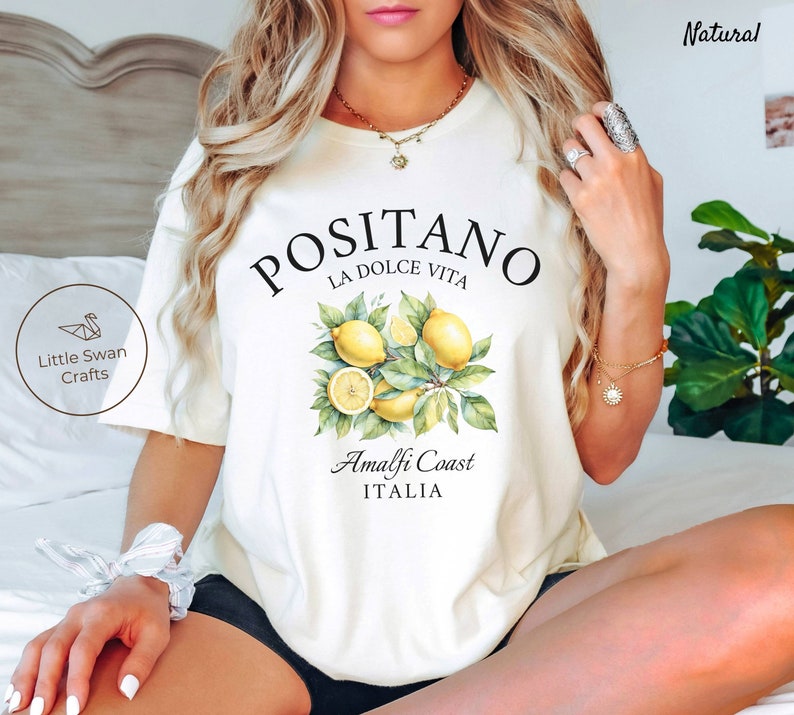 Positano Shirt, Italy Amalfi Coast Lemons T-shirt Natural