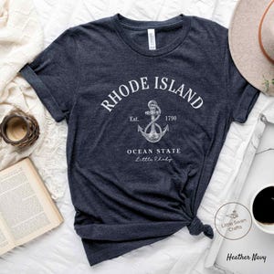Rhode Island Shirt, Ocean State Little Rhody T-shirt, Unisex Heather Navy
