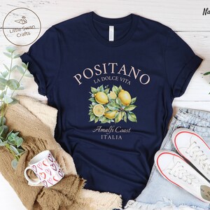 Positano Shirt, Italy Amalfi Coast Lemons T-shirt Navy