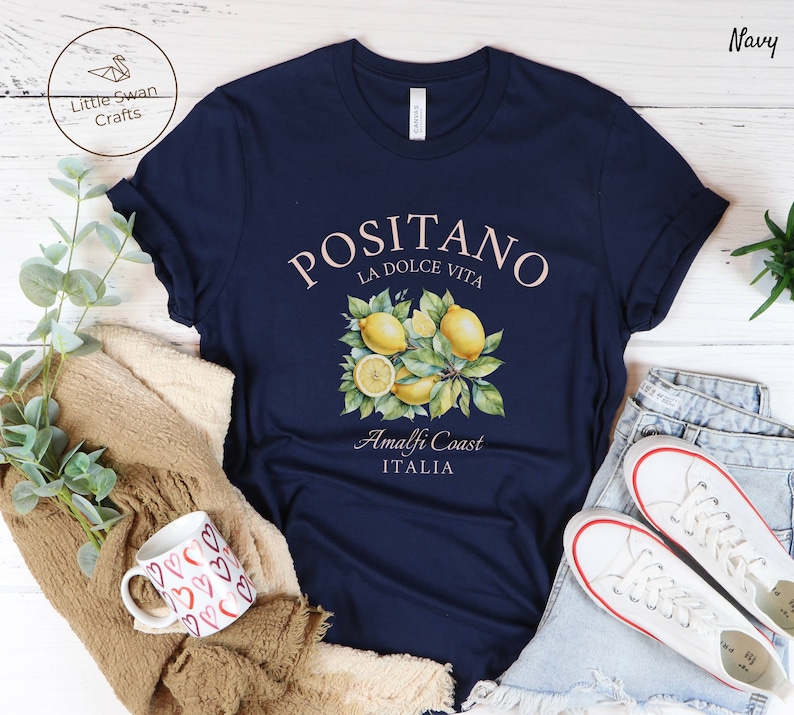 Positano Shirt, Italy Amalfi Coast Lemons T-shirt Navy